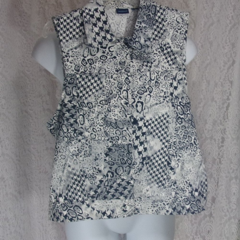 Westbound Vest Jungle Print Black and White Cotton Denim